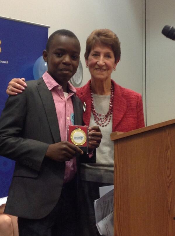 <a href="/NormaRedfearn/">Norma Redfearn</a> presenting the new Young Mayor, Allen Oghene, with his medal #youthvoice