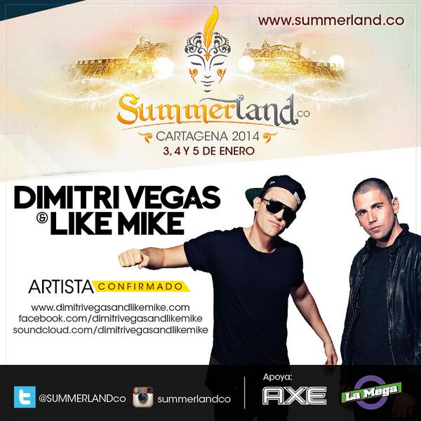 ThisIsStoryland's tweet photo. MAKE A NOISE!!! @dimitrivegas y @likemike confirmed guests in @summerlandco  ¡Colombia welcomes you guys! http://t.co/CrcLmvW1iM