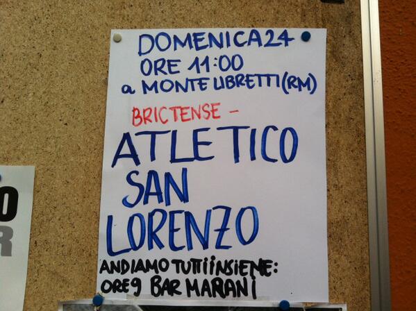 Brictense - @AtlSanLorenzo 
Domingo 24 noviembre 11:00  
Montelibretti (Roma)