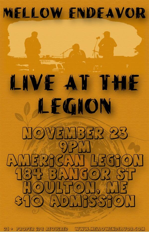 MellowEndeavor's tweet photo. Looking for some locally made @Maine_Music tonight?  If you're in the County, come on out to the Houlton Legion. http://t.co/SkOmKrltI5
