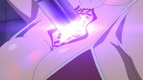 SlayingPrincess's tweet image. --out of her chest slowly. A long purple sword with green "eyes" along the blade appears in her hand*