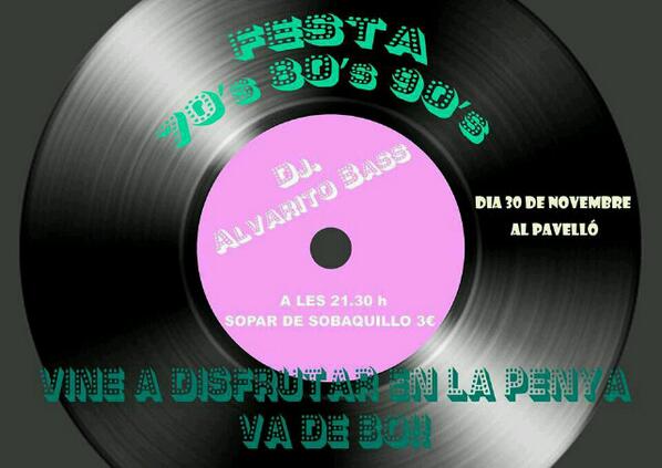 JULIA_Puig's tweet photo. Dissabte 30 de novembre gran discomòvil a càrrec de la penya VA DE BO!!!  Vos esperem!!!  http://t.co/luFAPMAZHb