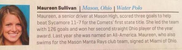 Sports Illustrated Faces in the Crowd. One of Ohio's finest. Congrats to Maureen Sullivan of <a href="/LadyCometWP/">Mason Water Polo</a>