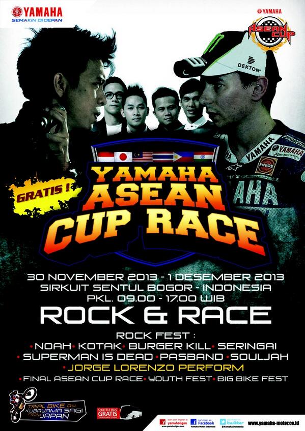 Buat tgl 1 Desember kita ugal ugalan di acara Yamaha Asean Race Cup Lokasi Sentul, kita maen jam 11:30 siang! Gratis