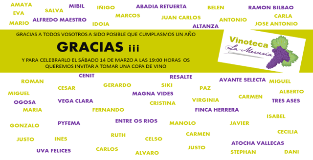 VMerceria's tweet photo. Este sábado cumplimos un año. Os esperamos para invitaros a un #vino http://t.co/bmHEMaFghl