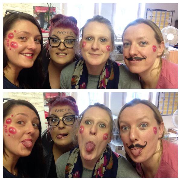 clairabella44's tweet photo. RedNoseDay with the Purchasing team! #makeyourfacefunnyformoney @Gembear_77 @Hazza_b @duncanbeagley @mencap_charity http://t.co/flG7Jpf8Sk