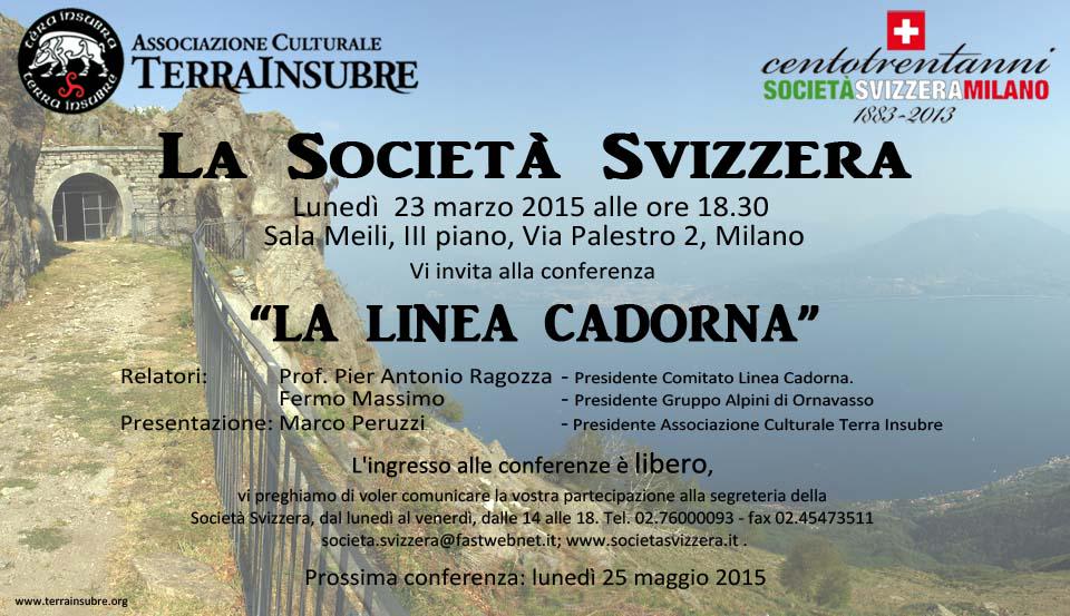 Lunedì 23 Marzo h 18:30, conferenza sulla Linea Cadorna presso Società Svizzera Milano #TERRAINSUBRE Ingresso libero