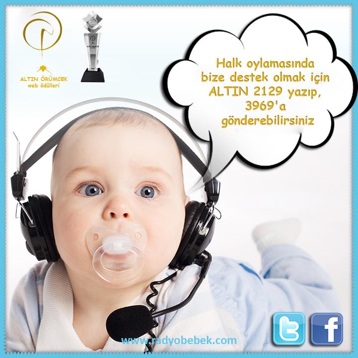 Radyo Bebek, 13.Altın Örümcek Web Ödülleri finalisti oldu.Halk Oylaması için ALTIN 2129 yazıp,3969'aönderebilirsiniz.