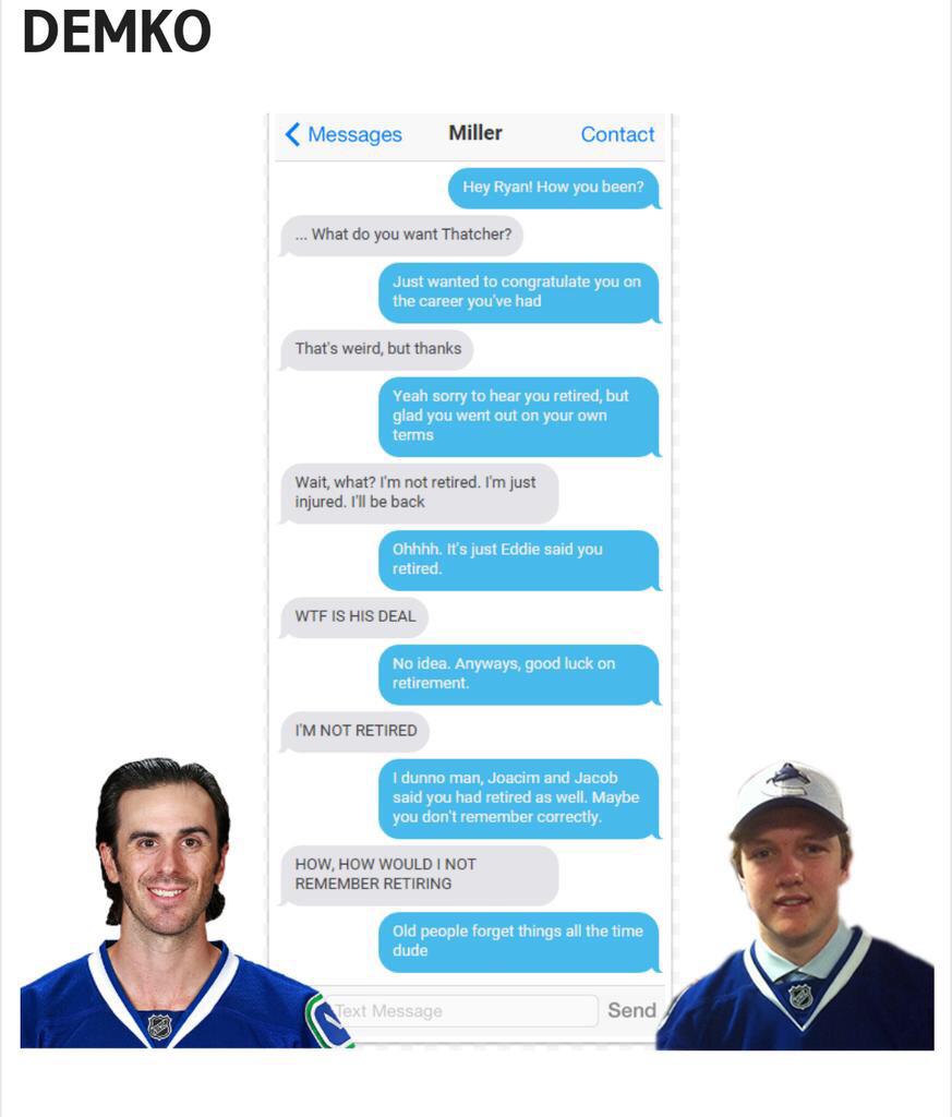 GoalieWays's tweet photo. Ryan Miller's text messages 😂😭 http://t.co/yAGQLxicQg