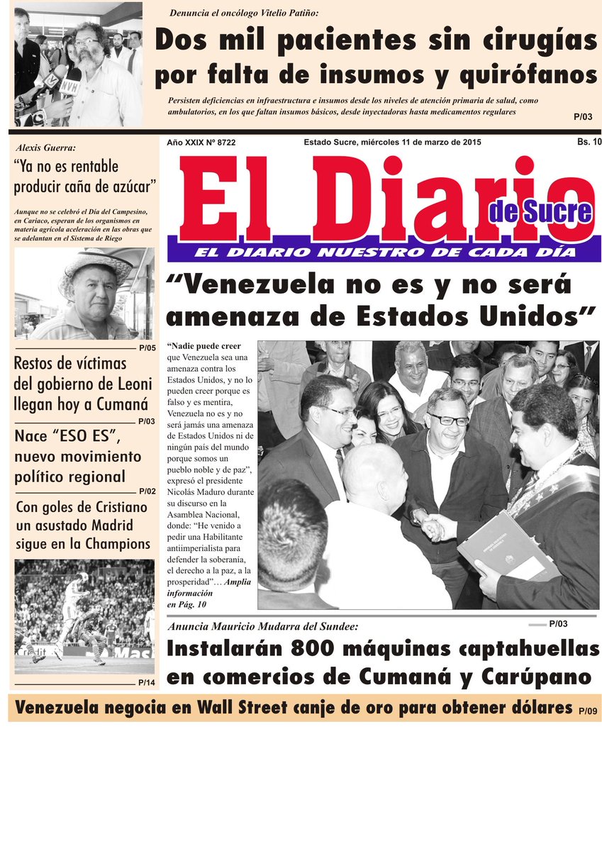 nabybi's tweet photo. #PrimeraPágina #ElDiariodeSucre Instalarán 800 máquinas captahuellas en comercios de #Cumaná y Carúpano http://t.co/Vif12vrrYK
