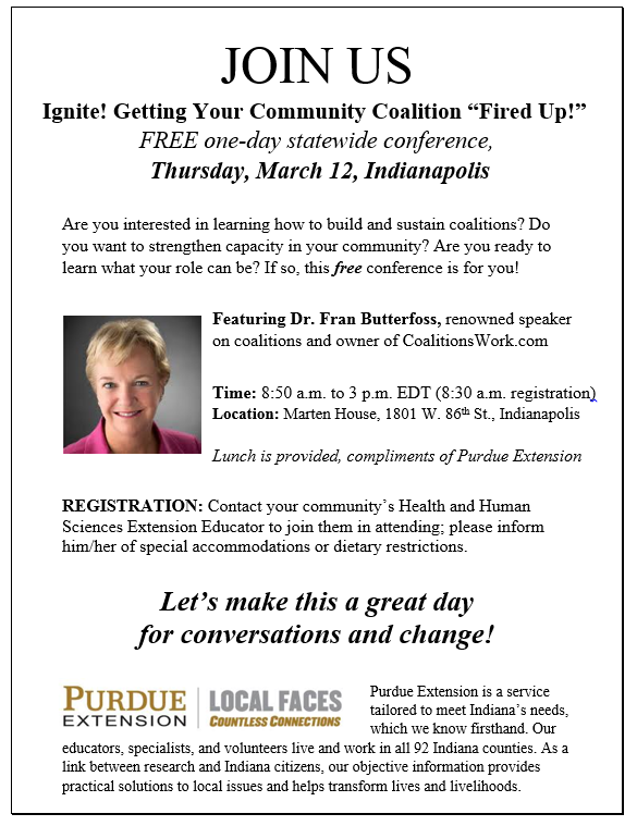 PurdueExtKosCty's tweet photo. Looking forward to a great conference! #coalitionsfiredup #coalition #franbutter @HHS_Extension @PurdueExtension http://t.co/SOQS6CWk57