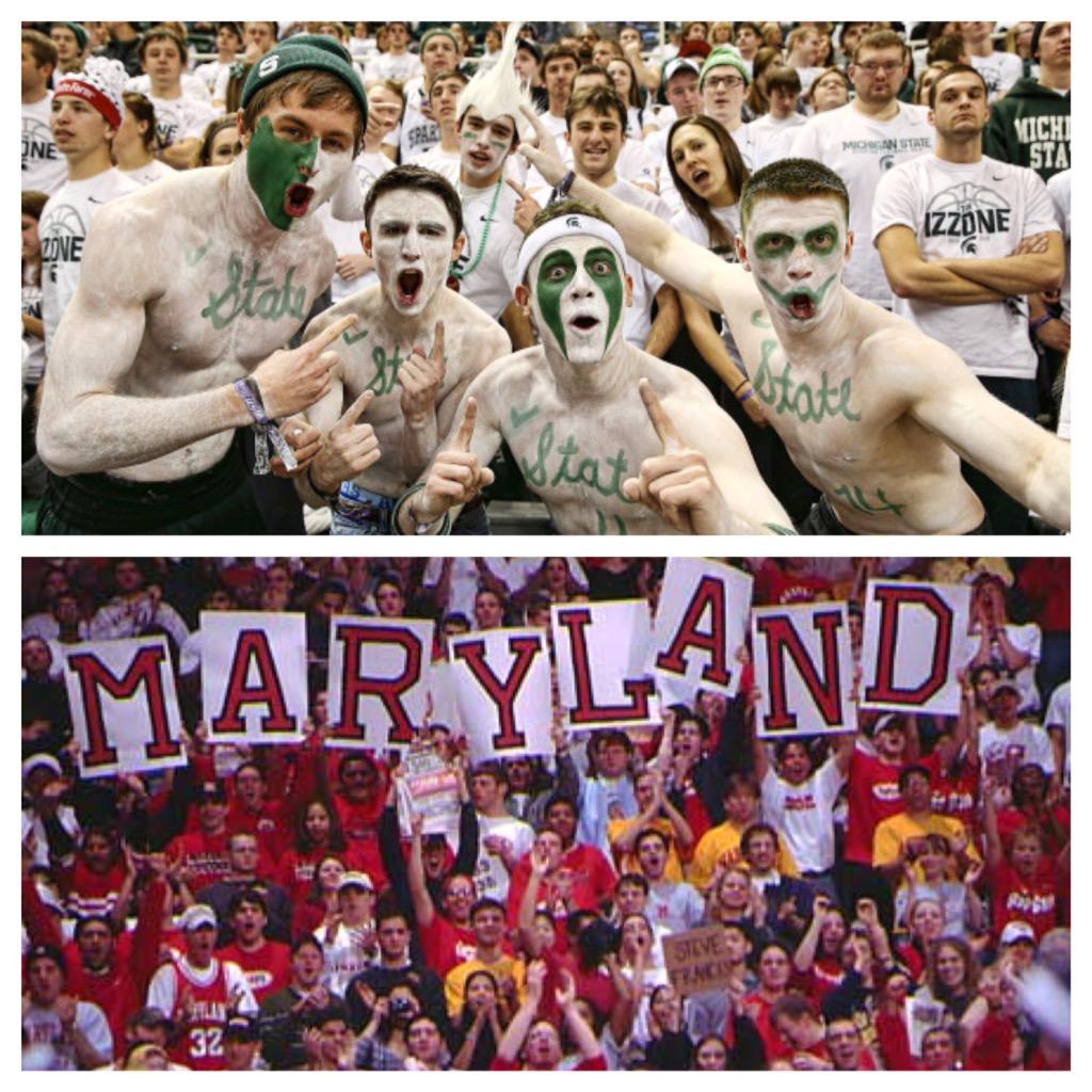 sportsnewsdq's tweet photo. First matchup of the Fan Base Battle! Big Ten Matchup. RT for Michigan State, Fav for Maryland. #FanBaseBattles http://t.co/onyX7wNFBx