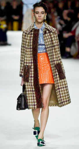 GlobalFGrid's tweet photo. Paris Fashion Week. Looks from @MIUMIUofficial. this "orange" skirt. Hits the mark. 🍭 http://t.co/KQnf40yPbr  👏 🍊 http://t.co/tVwq9v26DV