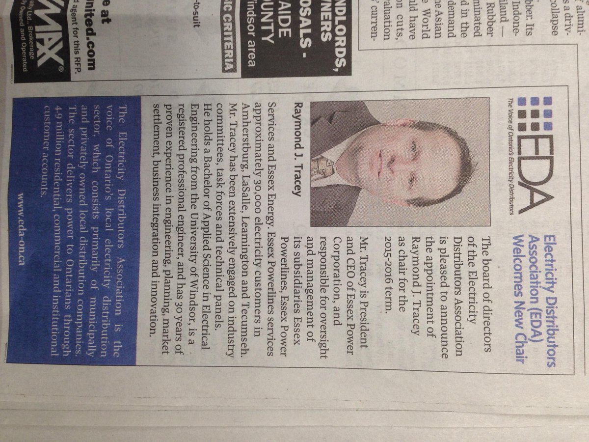Essex Power would like to Congratulate our President &amp; CEO on his Appointment as the EDA Board Chair!