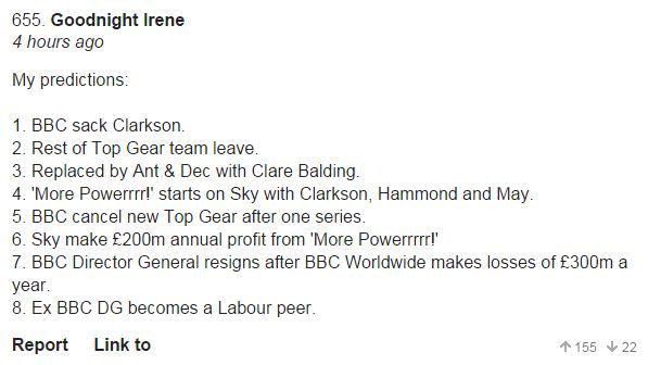 TheLukeTalbot's tweet image. Most accurate prediction about @JeremyClarkson on BBC forums today #BringBackClarkson