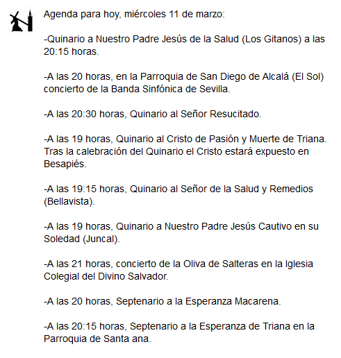 Aquí tienes la agenda para esta tarde: