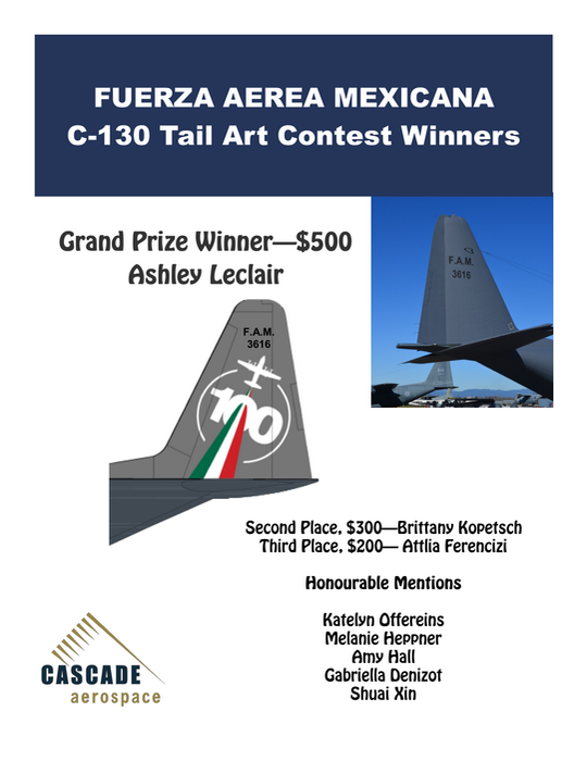 melanieheppner's tweet photo. Received an Honourable Mention for Cascade Aerospace - FUERZA AEREA MEXICANA C-130 Tail Art Contest! Woo! :) #design http://t.co/ThqSMnHmyf