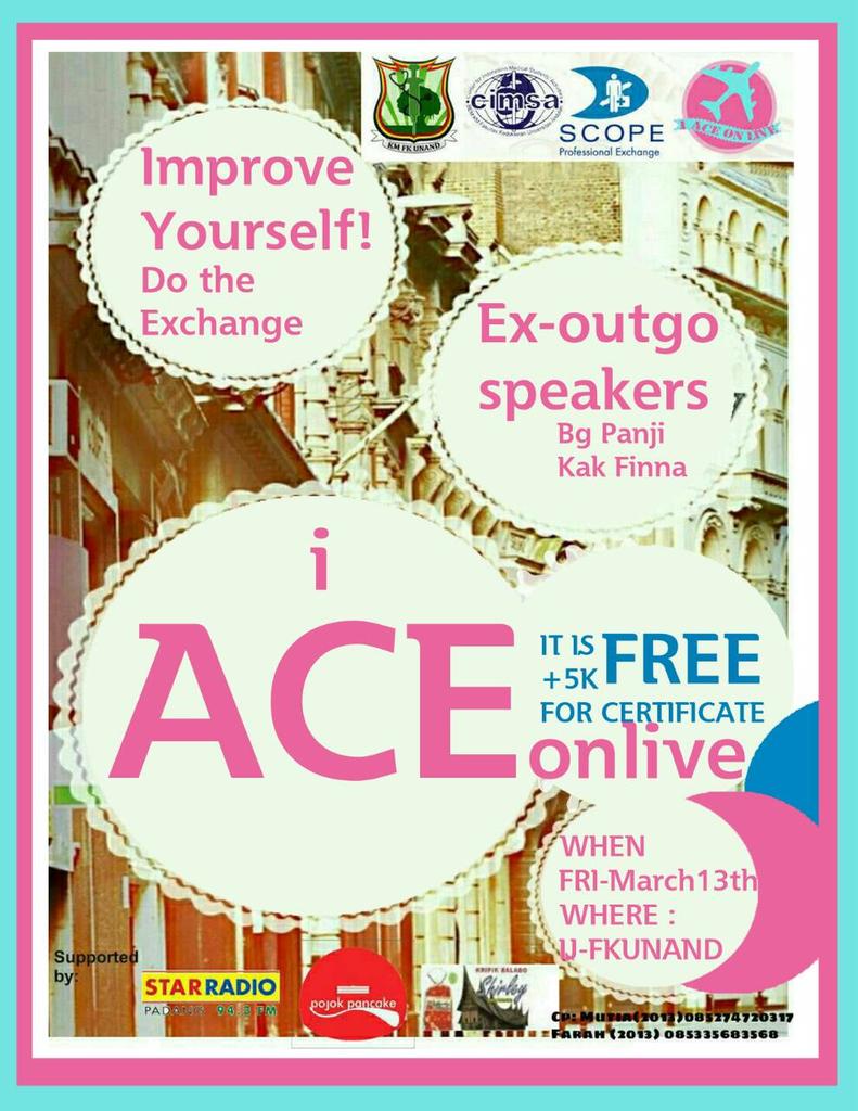 scopeunand's tweet photo. SCOPE CIMSA FK UNAND pada taun ini akan mengadakan "I ACE ON LIVE" pada hari Jumat, 13 maret 2015 at 4 pm. http://t.co/v18gmD4ZTQ