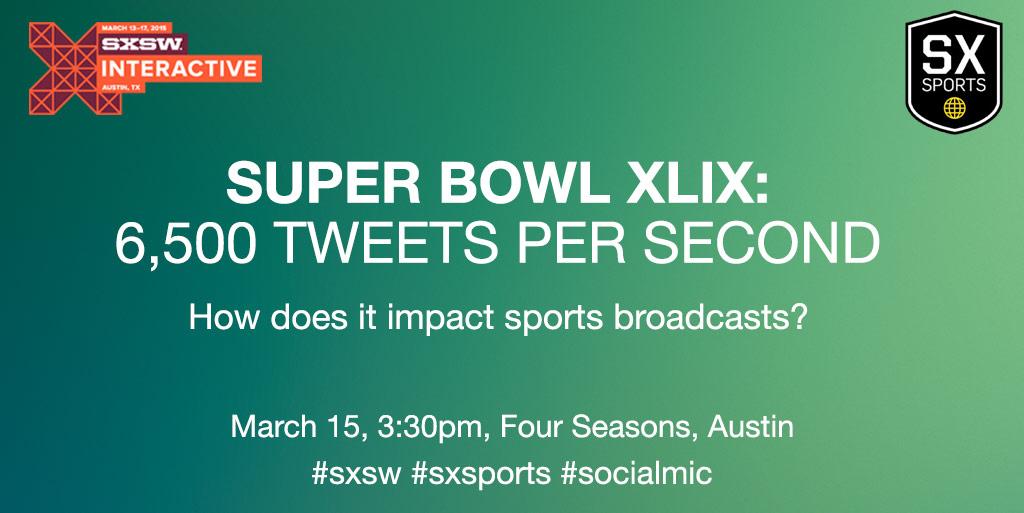 Going to #SXSW? Our #SXsports panel will discuss the future of sports broadcasts. #socialmic schedule.sxsw.com/2015/events/ev…