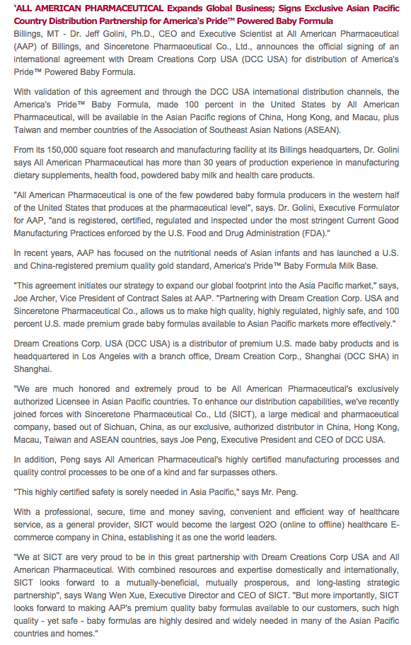 News Release: "Montana-Based All American Pharmaceutical Expands Global Business." #aap #allamericanpharmaceutical