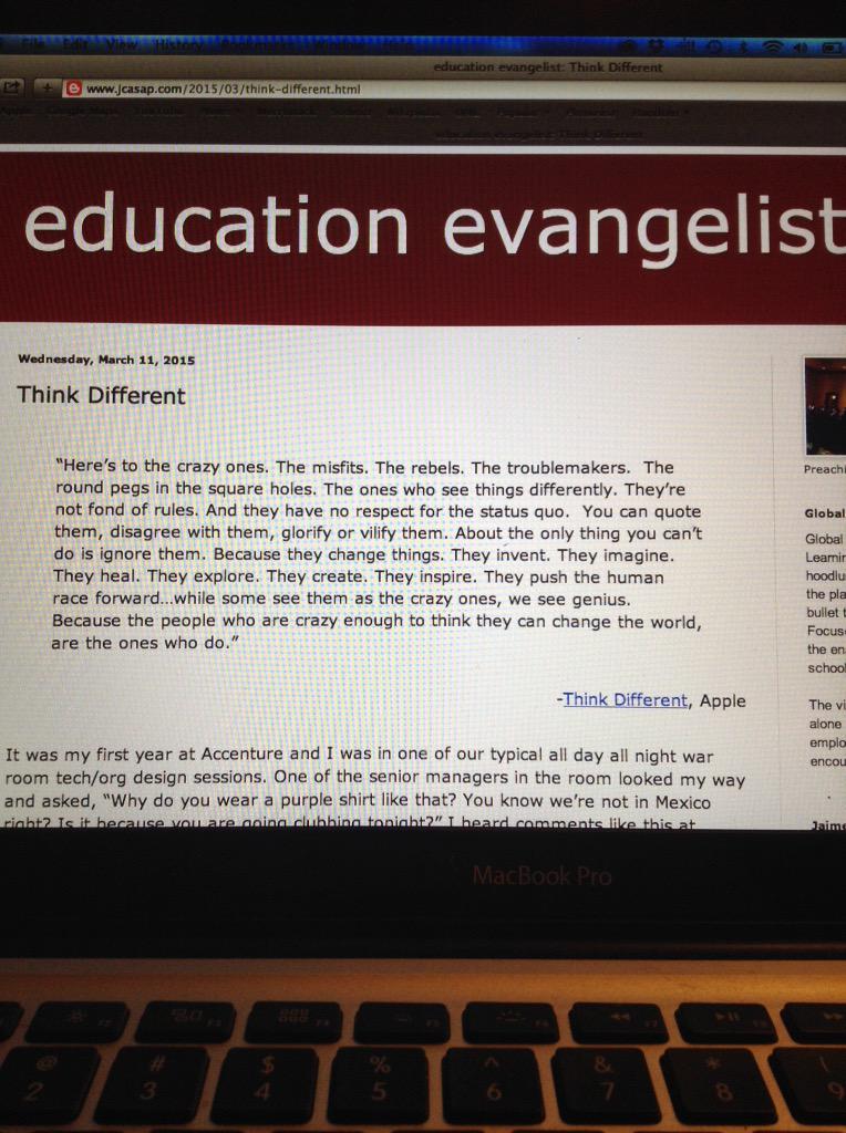 Laurel__Rose's tweet image. Hallelujah!! Great read by @jcasap jcasap.com/2015/03/think-… #ThinkDifferent #Diversity #HiEdTech #SXSWedu