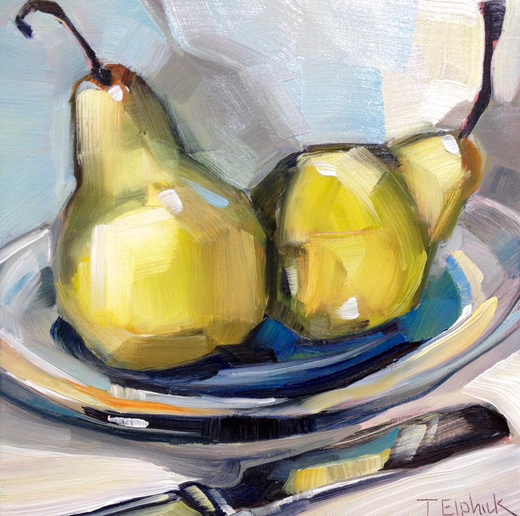 traceyelphick's tweet photo. Am really enjoying these little still life paintings, here's 'Apple Reflections' &amp; 'Pair of Pears' http://t.co/pliUGR0a7q