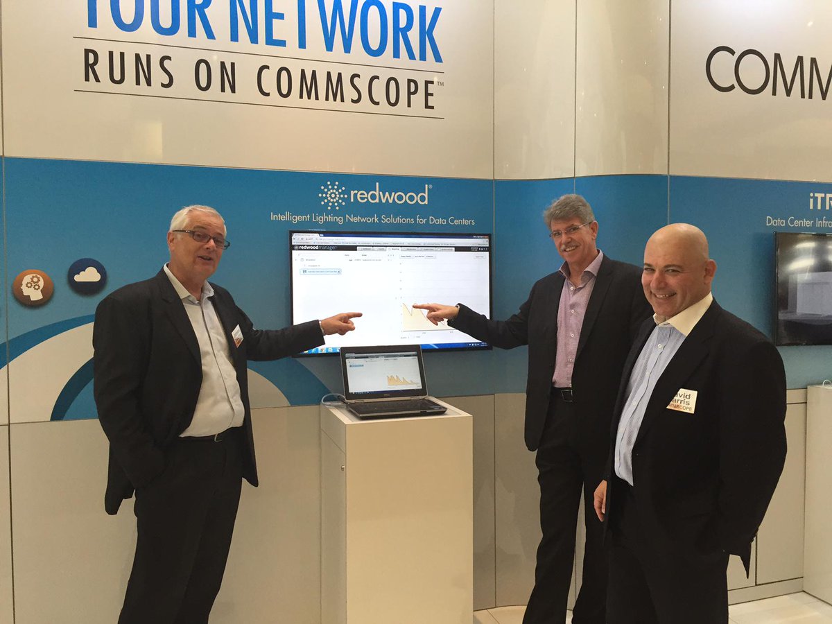 CommScope's tweet photo. @10GNYOU, Reg Evans, David Harris showing the effectiveness #Redwoodsys during #DCSummitAU. http://t.co/px41ZwQo4U