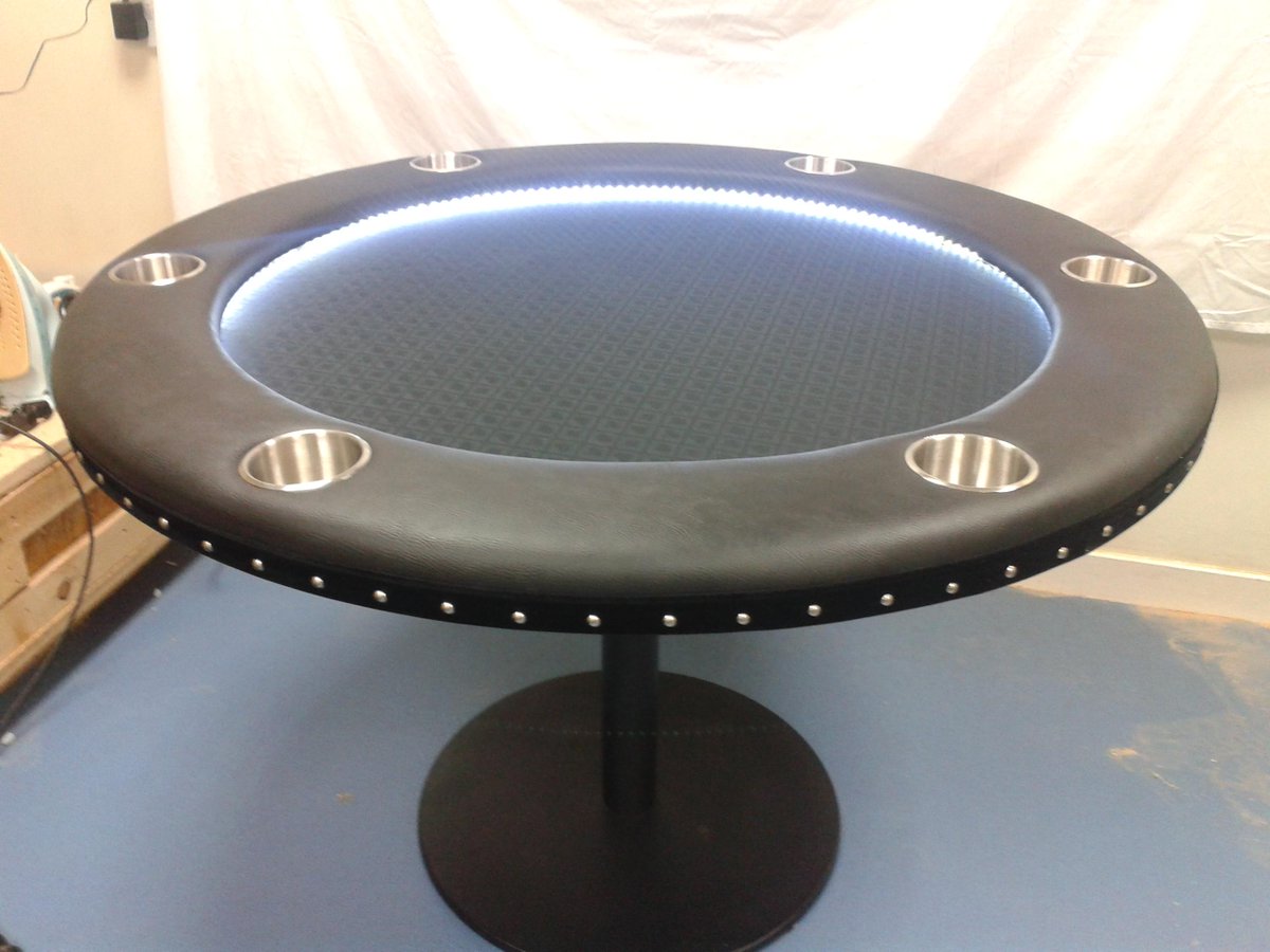 McPOKERtables's tweet photo. Here's our latest table! White LEDS, Chrome cup holders and chrome trim pins! Custom #poker tables, made in Scotland! http://t.co/IXcMB9UxF9