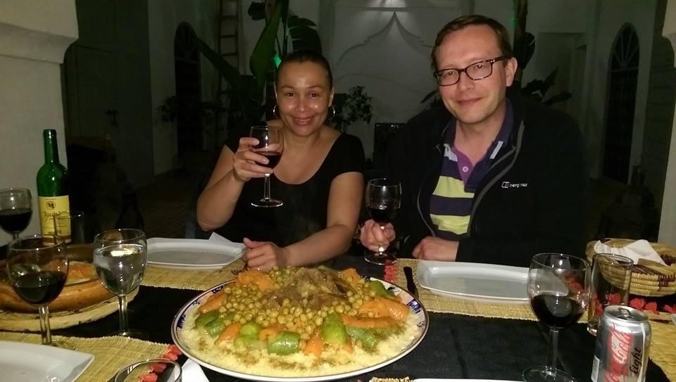 Guests enjoyng a traditional meal at the riad last night.