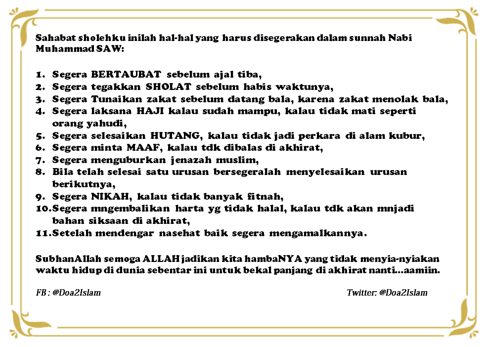 Doa2Kita's tweet photo. Sahabat, berikut hal-hal yang seharusnya ditunaikan segera menurut sunnah Rasulullah SAW https://t.co/IX10WksdSC