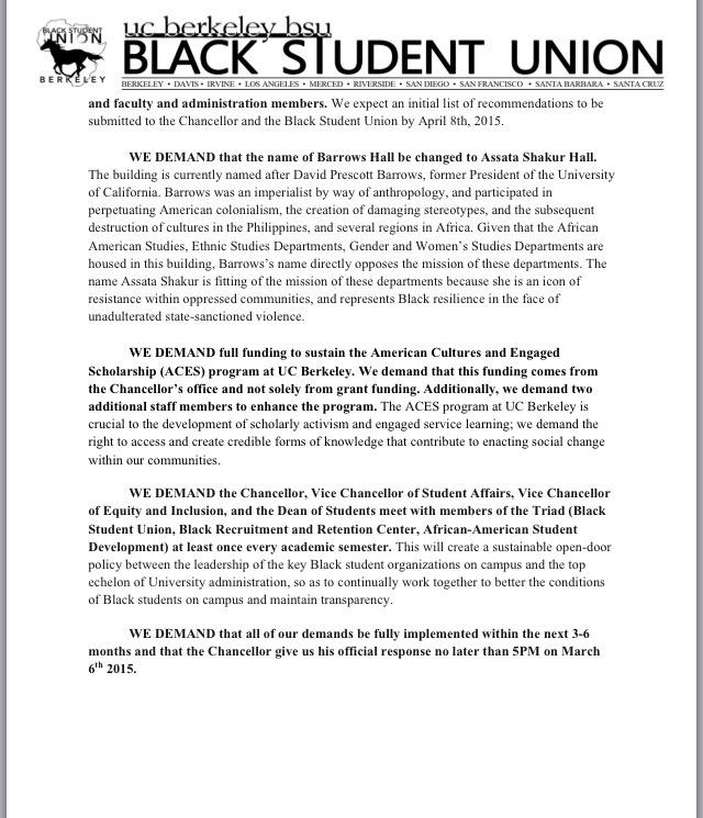 CalBSU's tweet photo. Our press release was response to @nickdirks lack of response. Read our DEMANDS. #wheresdirks #Ferguson2Cal http://t.co/aghn9q4QGN