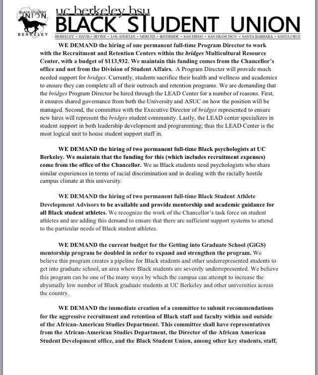 CalBSU's tweet photo. Our press release was response to @nickdirks lack of response. Read our DEMANDS. #wheresdirks #Ferguson2Cal http://t.co/aghn9q4QGN