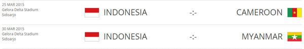TimnasPSSIU19's tweet photo. Agenda Uji Coba Timnas Senior Indonesia|25 Maret 2015 : Indonesia vs Cameroon,30 Maret 2015 : Indonesia vs Myanmar. http://t.co/zQRsqcZCyO"