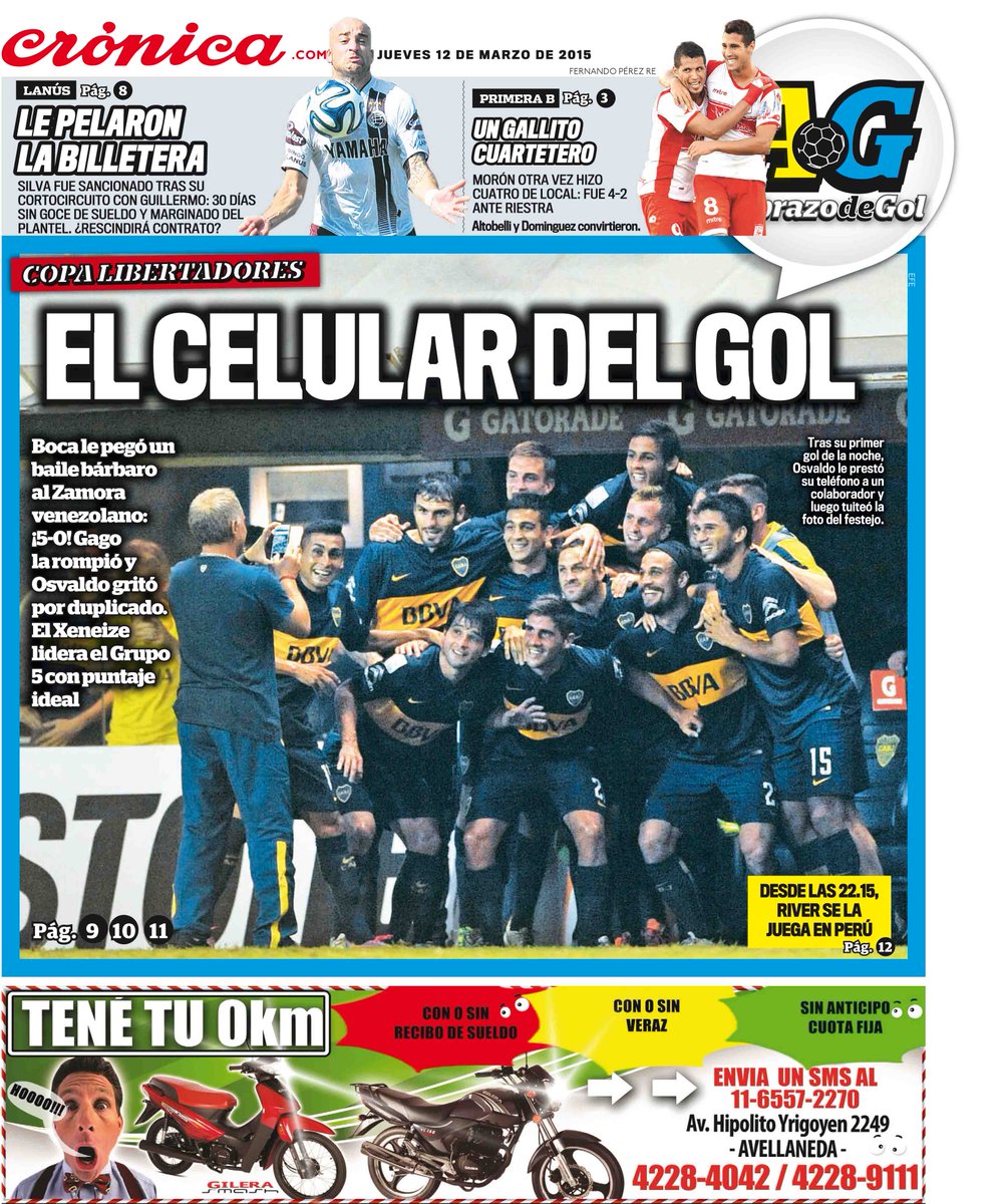 Cronica_ok's tweet photo. ABRAZO DE GOL: tapa de la edición impresa http://t.co/Bl00dALNR9