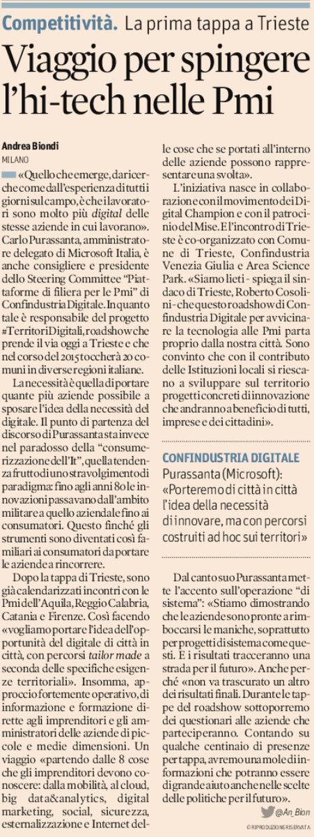 Giro d'Italia di #TerritoriDigitali al via a Trieste, la crescita competitiva parte da qui! <a href="/sole24ore/">IlSole24ORE</a> @ConfDigitale