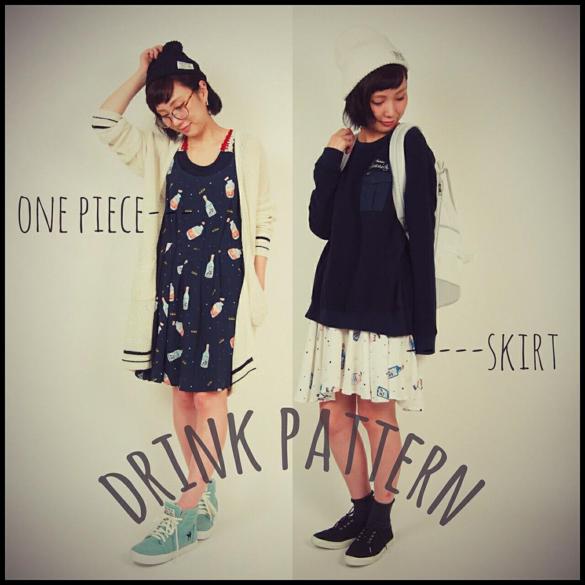 179 Wg New Item レトロドリンク柄ワンピース 5 900 Tax レトロドリンク柄スカート 4 900 Tax オフ ネイビーの2色展開 Spring Has Come 179wg レトロ コーディネート Http T Co Yxeaeohwnt