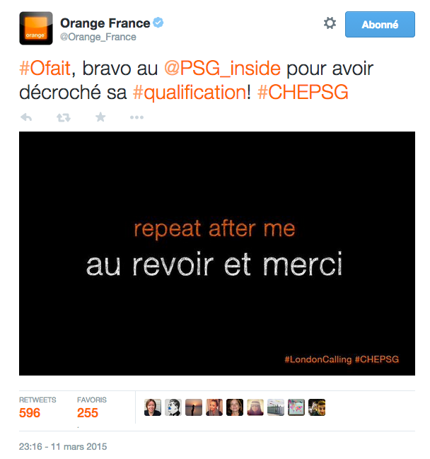 juliereboul's tweet image. Les meilleurs tweets de marques sur le match #CHELPSG
(@Orange_France, @Voyagessncf_bp, @PSG_inside, @PMU_Sportif)