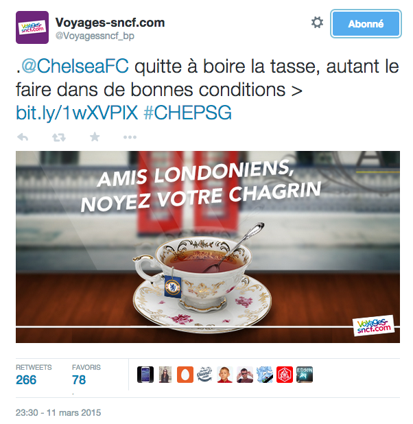 juliereboul's tweet image. Les meilleurs tweets de marques sur le match #CHELPSG
(@Orange_France, @Voyagessncf_bp, @PSG_inside, @PMU_Sportif)