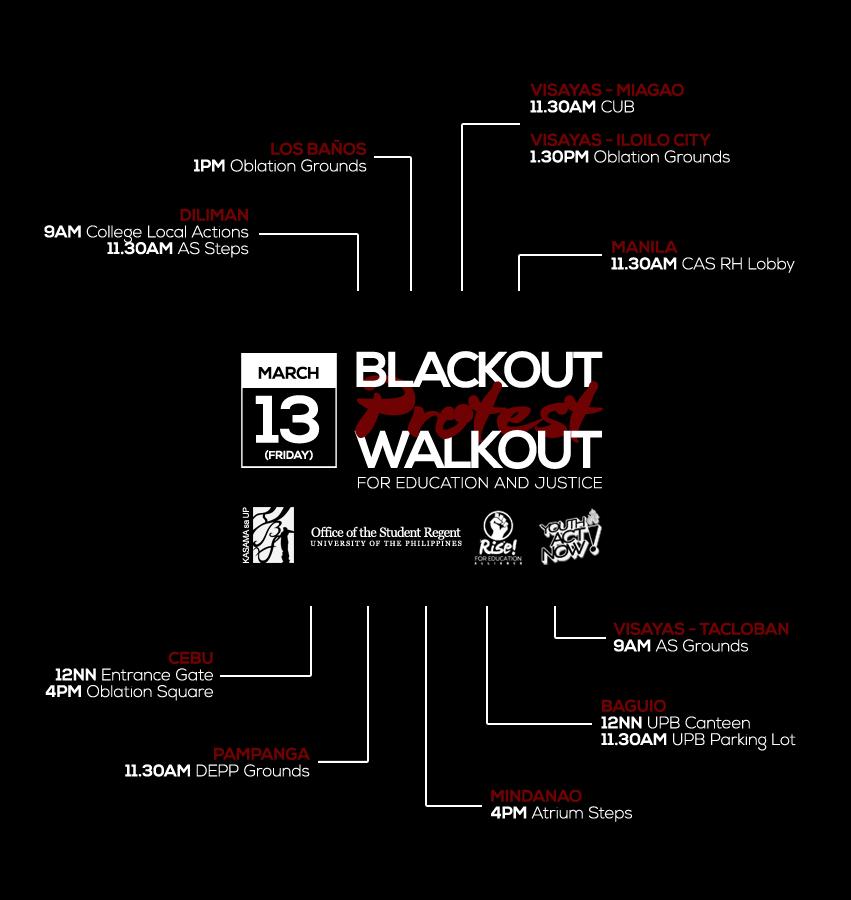 March 13, Friday, is <a href="/upsystem/">University of the Philippines</a>-wide Black Protest Walkout for Education and Justice! <a href="/YOUTHACTNOWnews/">Youth Act Now</a>