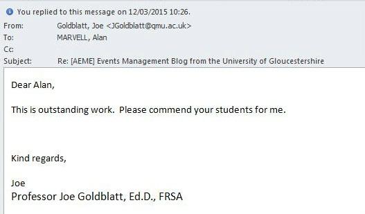 eventsglos's tweet photo. Great feedback on our @uniofglos #eventurous blog https://t.co/eLv1fr3gn3 thank you @drjgoldblatt http://t.co/zS4F9Oaetp