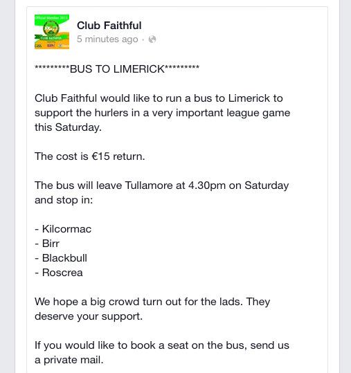 CF bus to Limerick, €15. If you would like a seat, DM. <a href="/Demps1J/">James Dempsey</a> <a href="/PTcamon/">Pat Camon</a> @wynners89 <a href="/lonesharkoy/">Kevin Egan</a> <a href="/willocallaghan/">Will O'Callaghan</a>