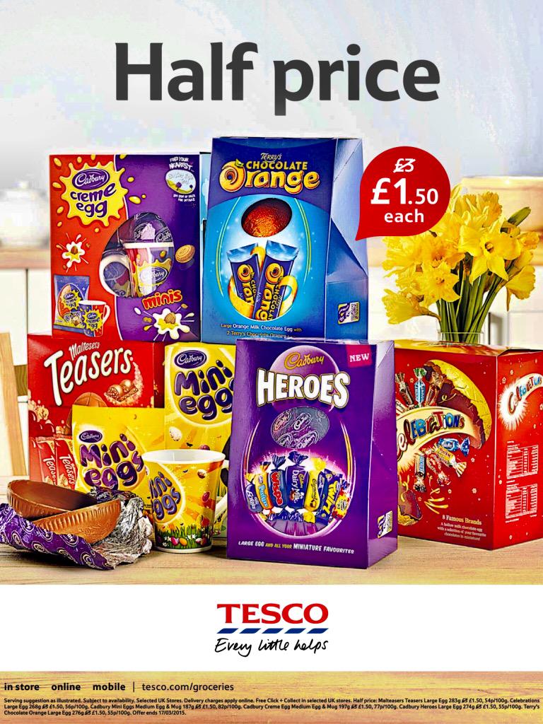 Selected Easter Eggs HALF PRICE now only £1.50 each
#tesco #everylittlehelps