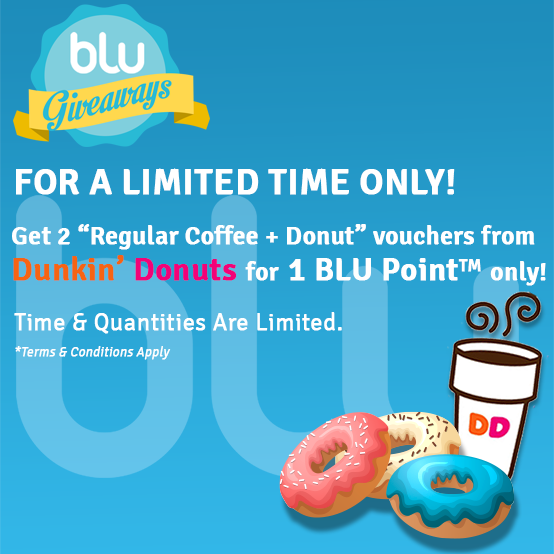 BLULoyalty's tweet photo. It's a new #BLUGiveaways offer! You can now get 2 "Regular Coffee + Donut" vouchers from @DDlebanon for 1 #BLUPoint™! http://t.co/ozOCaDS5EI