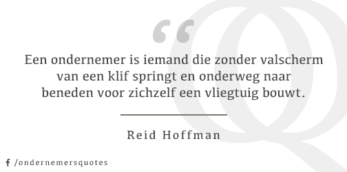 Een ondernemer is iemand die zonder valscherm van een klif springt en onderweg naar beneden.... - Reid Hoffman #quote
