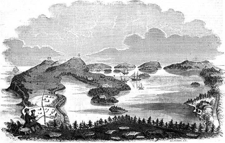 BERMEMES's tweet image. St. George's Harbour,1854. Today marks 406 since Bermy became a British Colony. | #Bermuda #bermemes