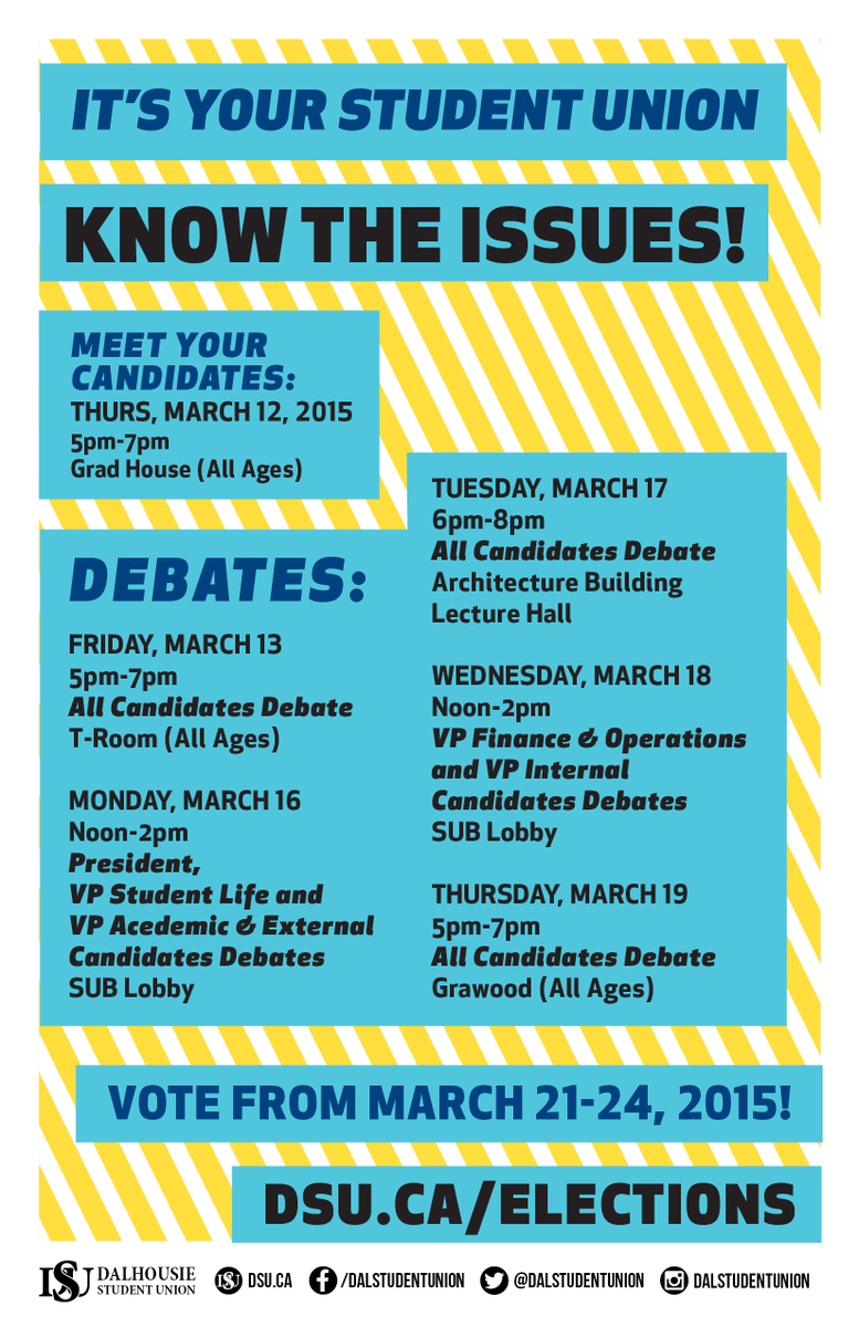 DalStudentUnion's tweet photo. Happy campaigning! Check out the Debate and Candidate schedule for #DSUvotes! #DalSL #DalhousieU http://t.co/Xn9u40DOW2