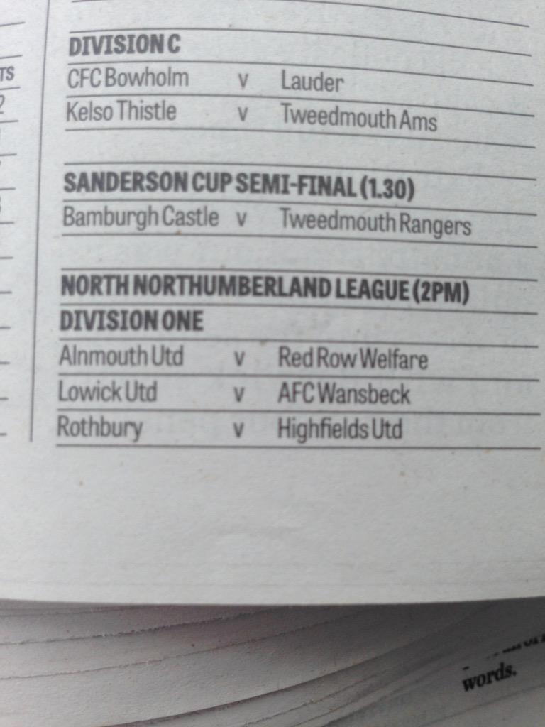 This weeks fixture..