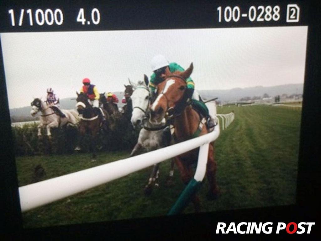 The most famous photo of the week! #CheltenhamFestival Get well soon to the photographer who broke his leg taking it.
