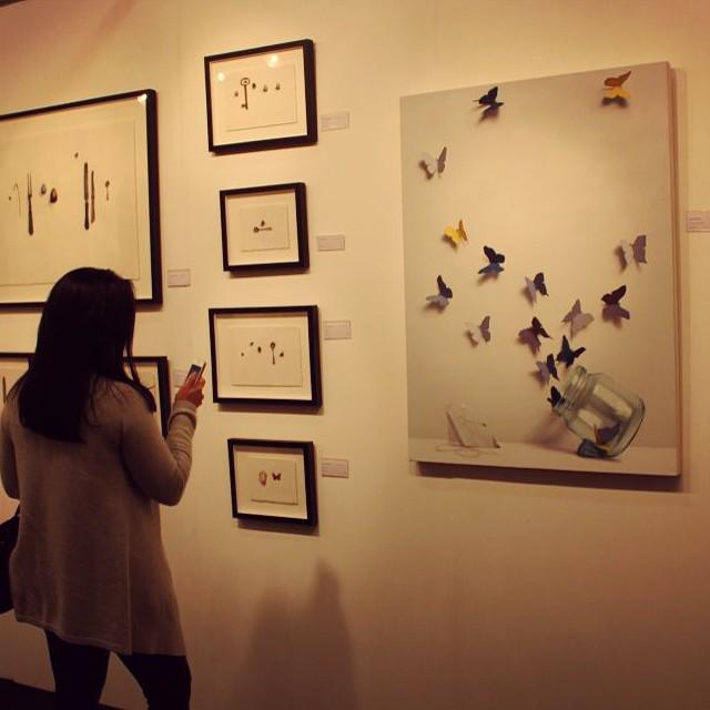 PanterandHall's tweet photo. Works by @SarahJBellwood and #DonaldMacDonald looking wonderful at our stand at the @AAFLondon last night! http://t.co/2YrpLcvg5f