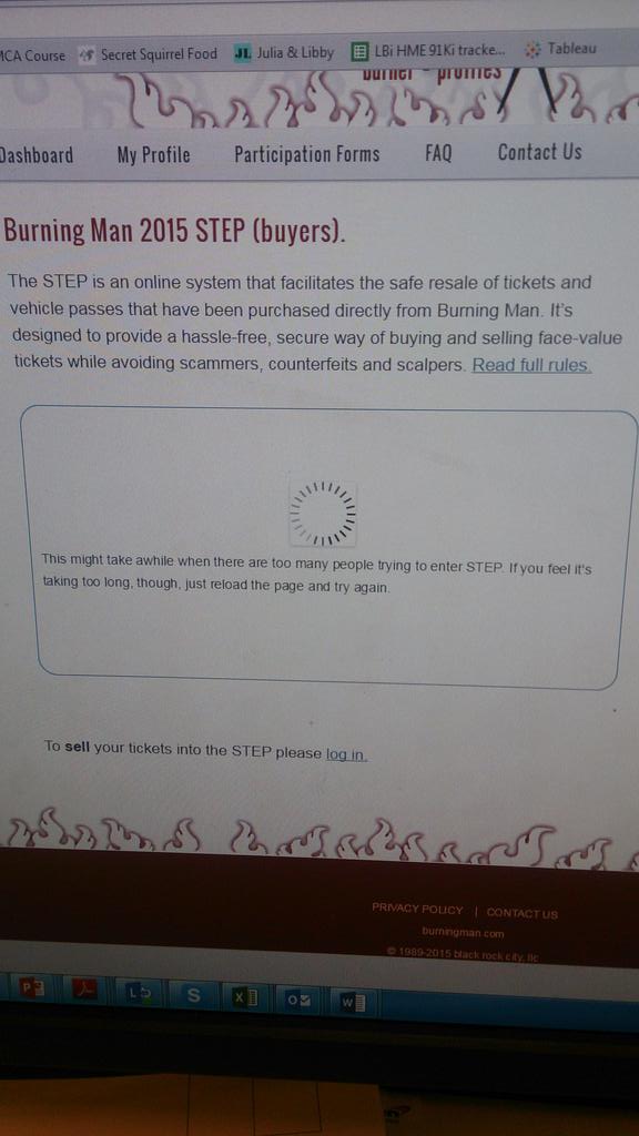 sophialpace's tweet photo. And the craziness continues. Has anyone moved past this stage yet? #burningman #tickets http://t.co/QmVJK4FVmk